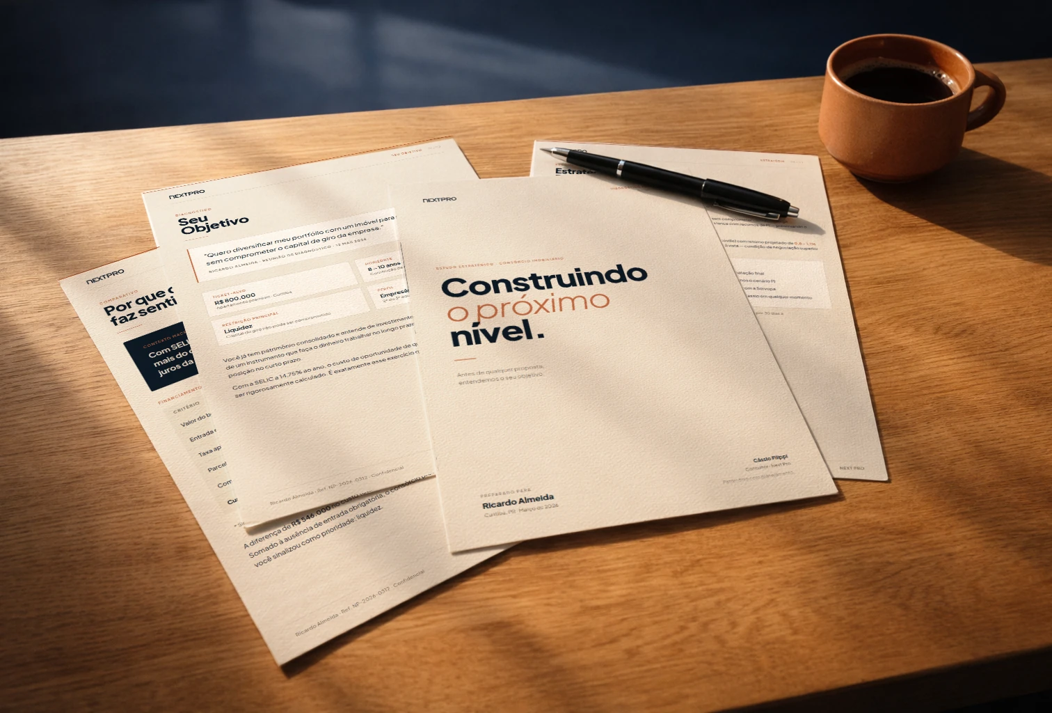 Materiais de proposta e planejamento com a identidade NEXTPRO